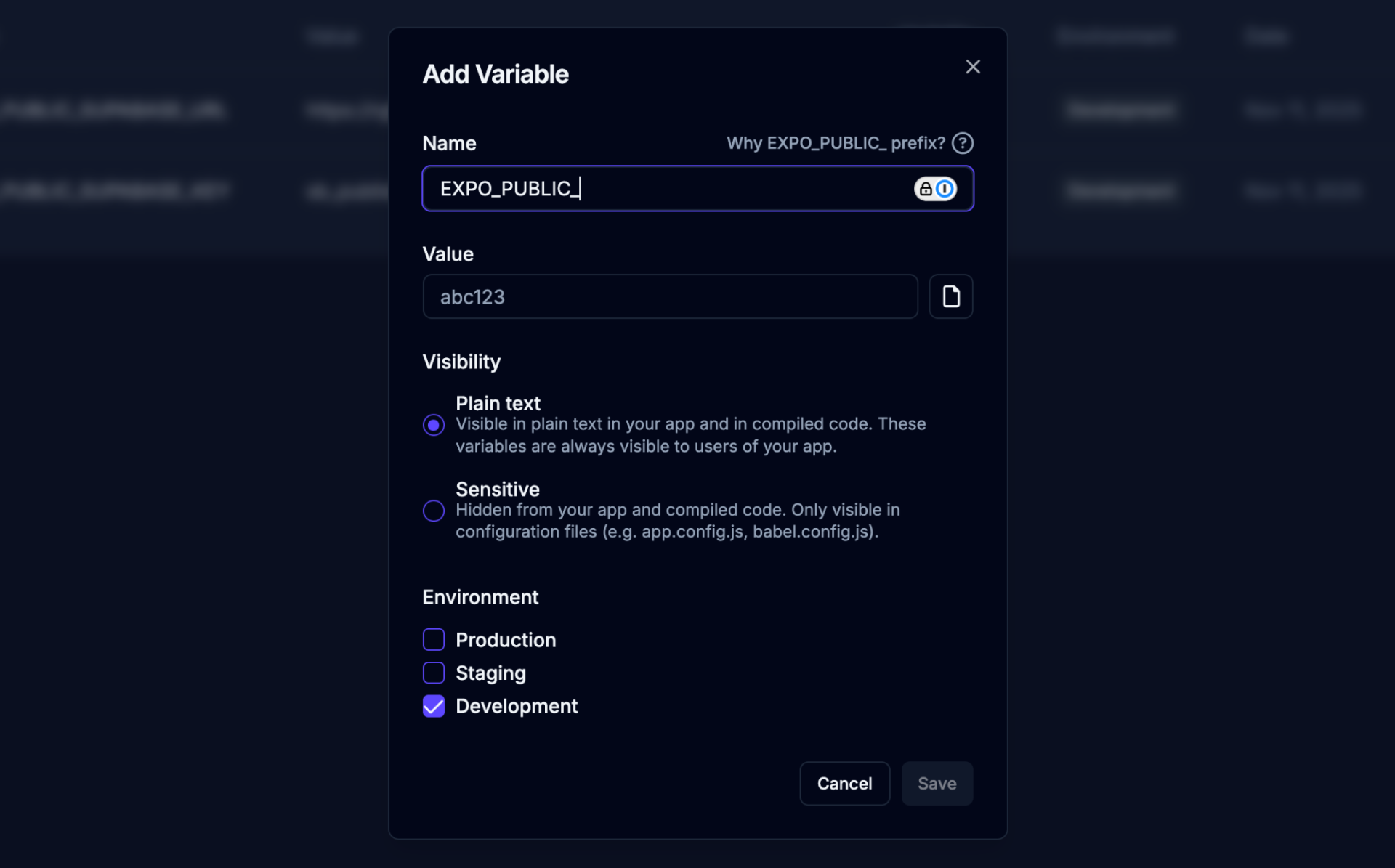 Closeup Env Variable