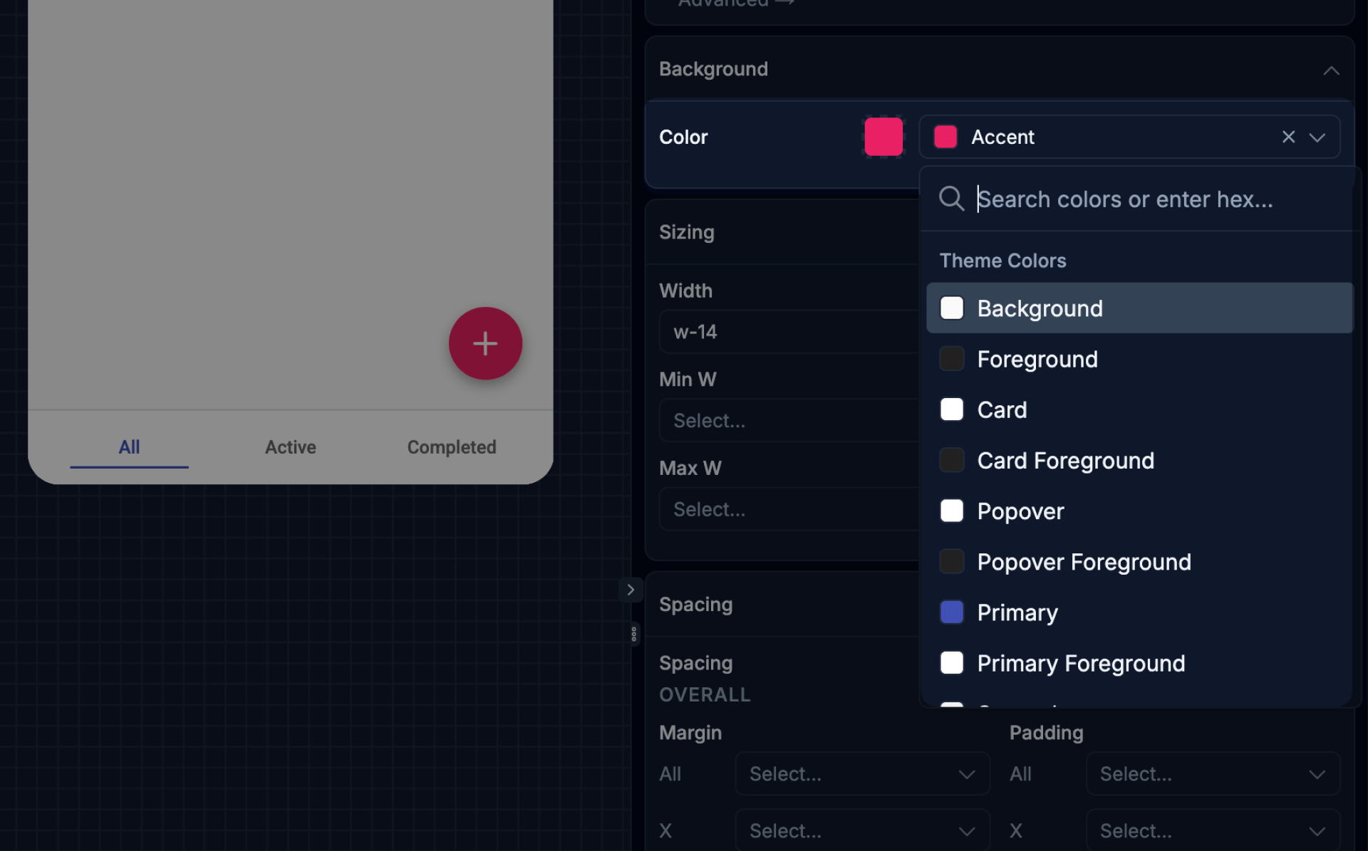 Closeup Style Panel Theme Colors
