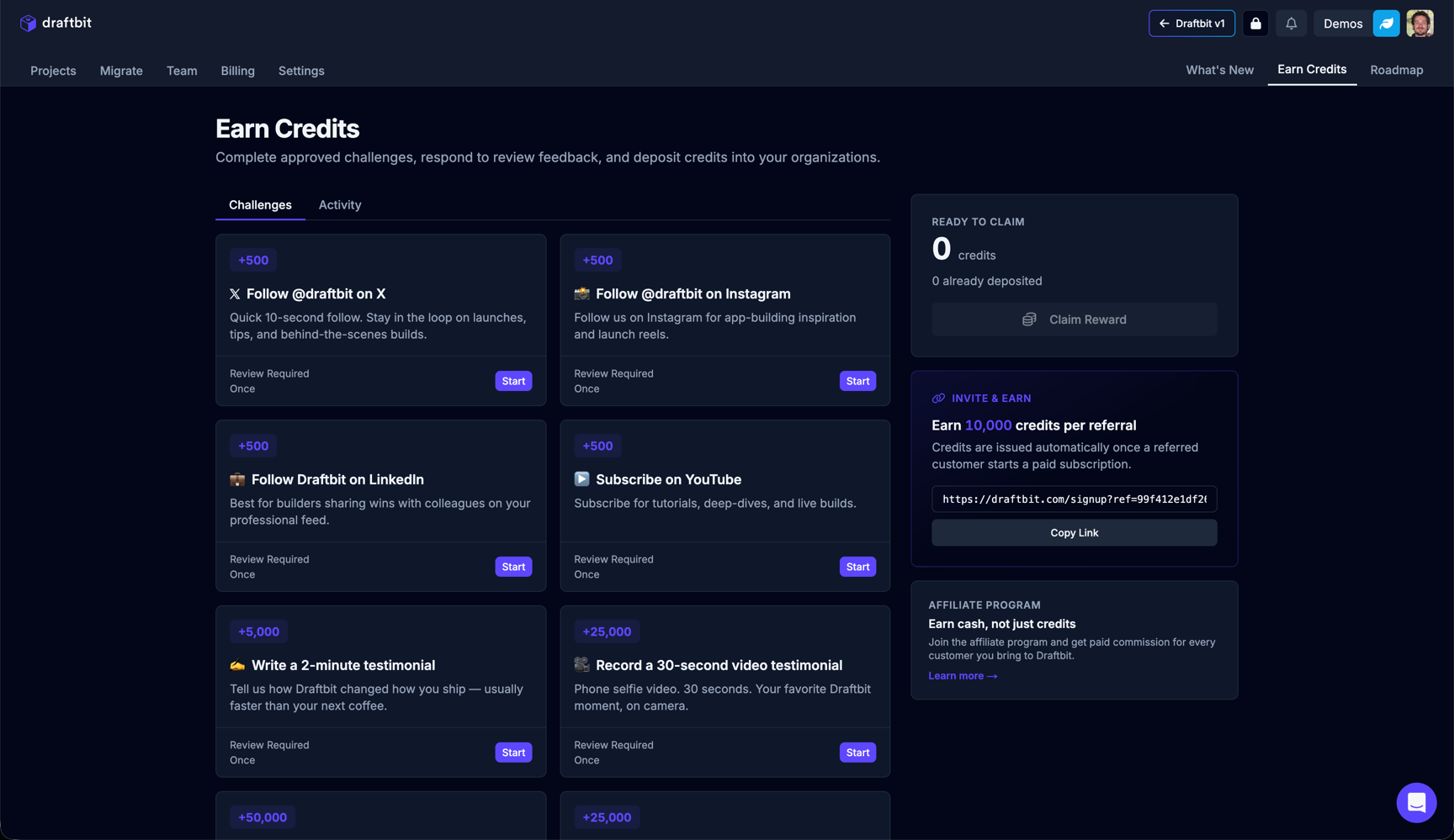 V2 Earn Credits